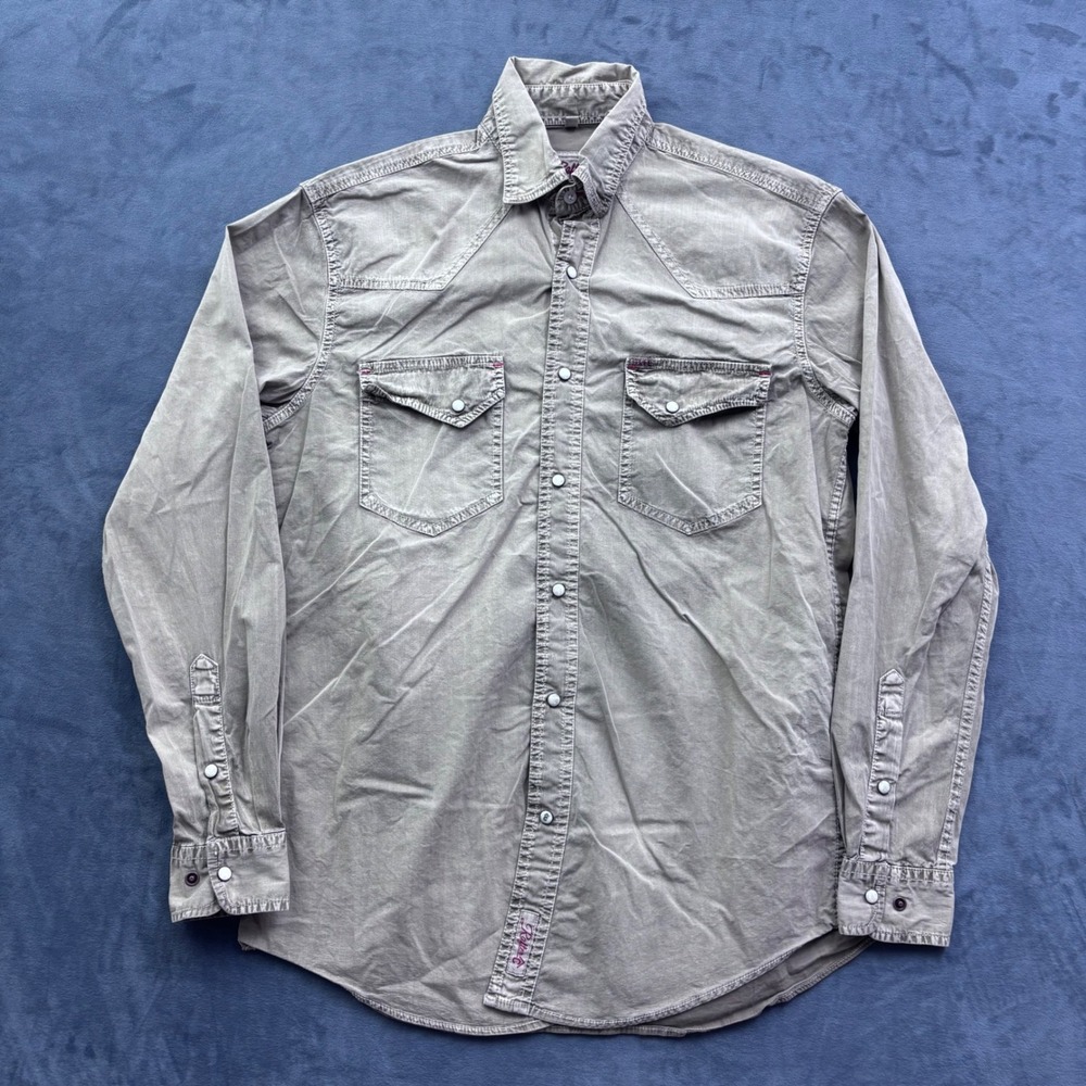 Rafter C Cowboy Collection ProFlex 45 Western Pearl Snap Shirt Khaki Mens Small